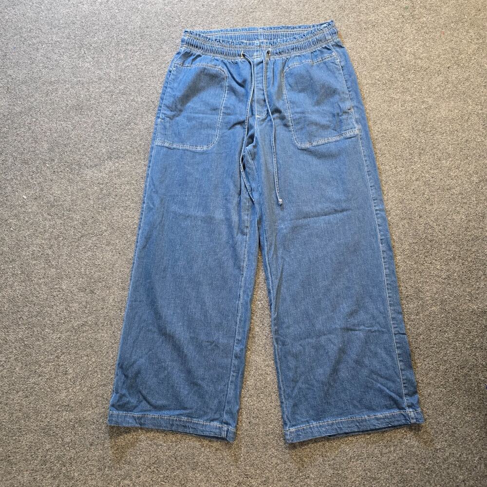 American Eagle Jeans Womens Size Large Blue Wide Leg Pull On Pockets Soft Casual